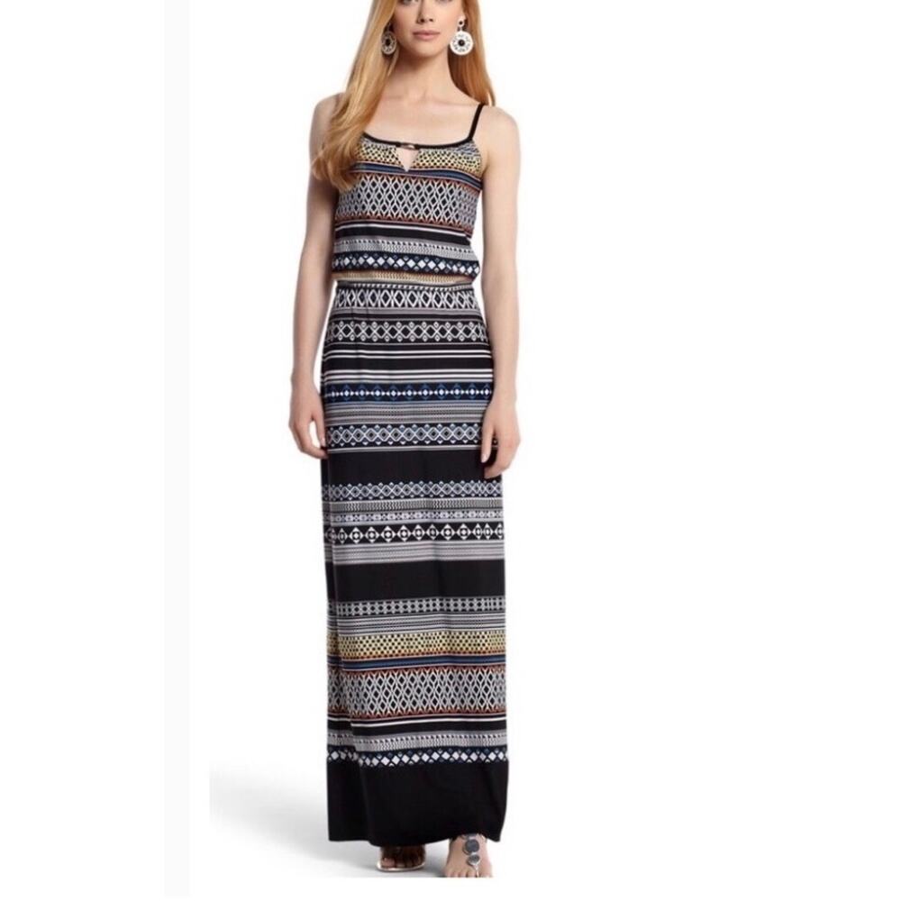 White House Black Market Tribal Multi Color Print Maxi Dress, Size XS
